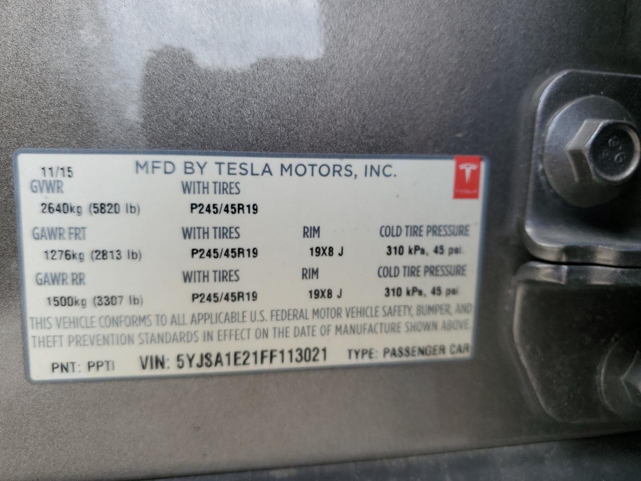 2015 Tesla Model S VIN: 5YJSA1E21FF113021 Lot: 86662775