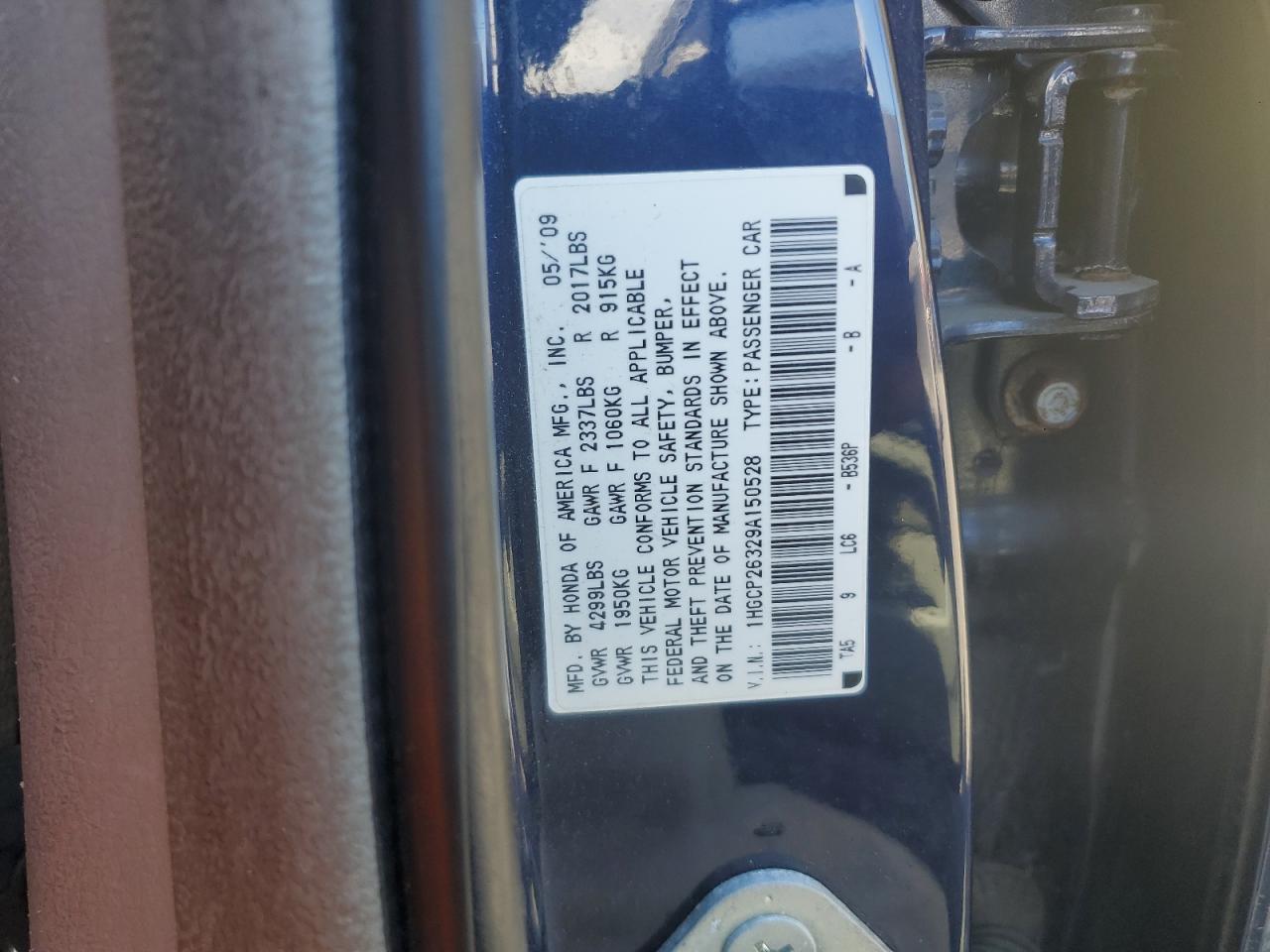 2009 Honda Accord Lx VIN: 1HGCP26329A150528 Lot: 85385145