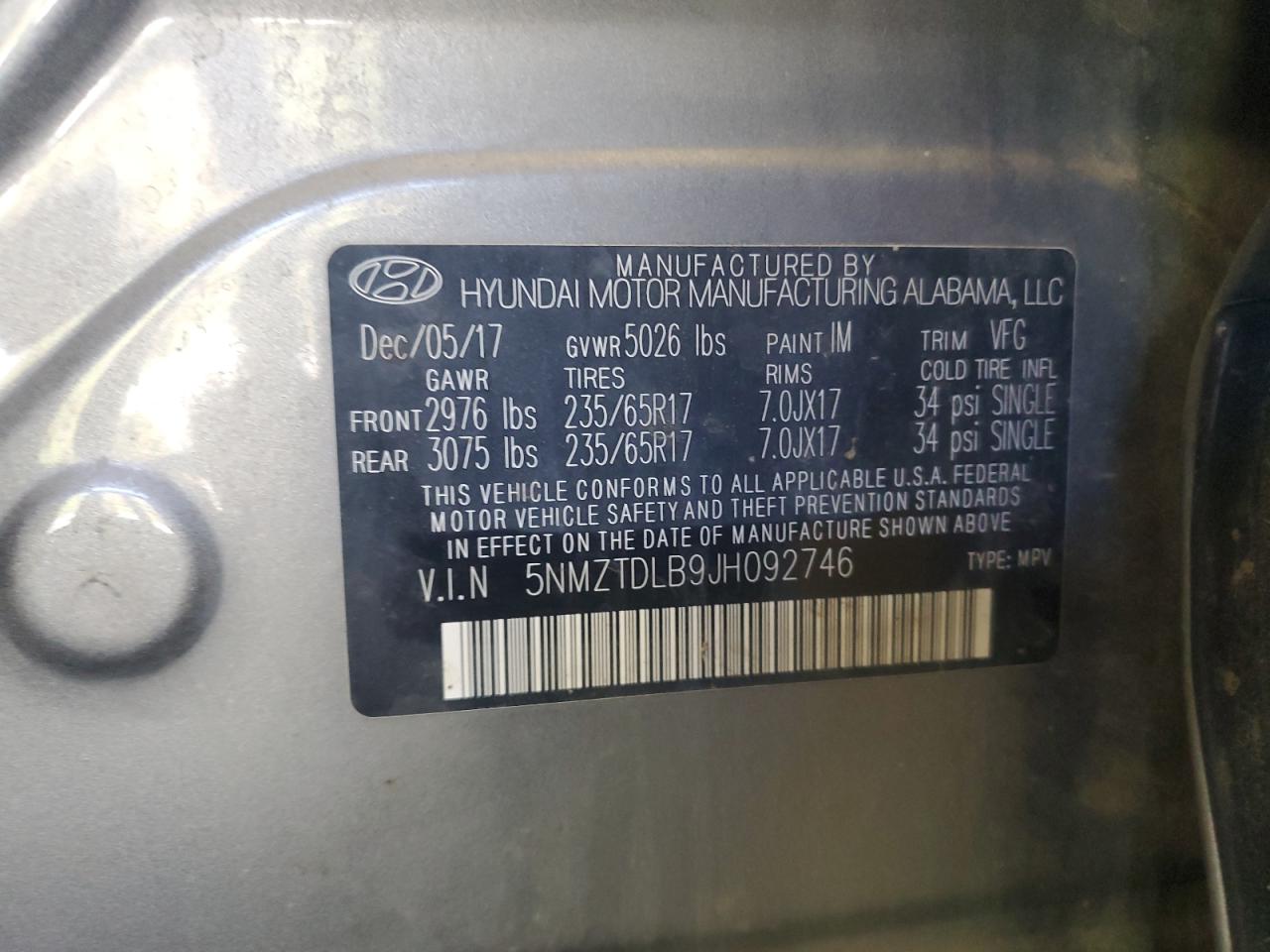 2018 Hyundai Santa Fe Sport VIN: 5NMZTDLB9JH092746 Lot: 85514705