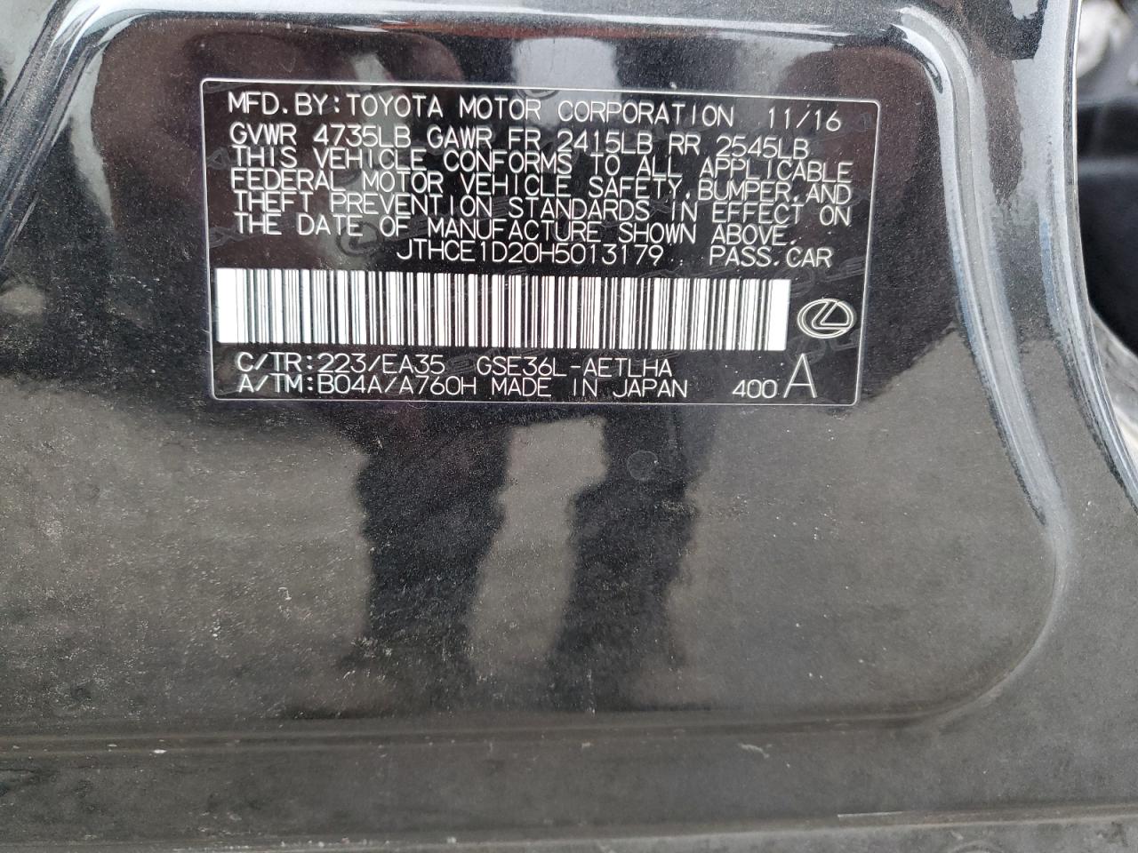 2017 Lexus Is 350 VIN: JTHCE1D20H5013179 Lot: 89823125