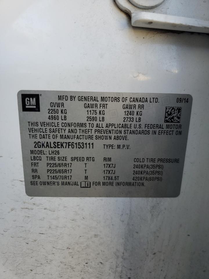 2015 GMC Terrain Slt VIN: 2GKALSEK7F6153111 Lot: 82700135