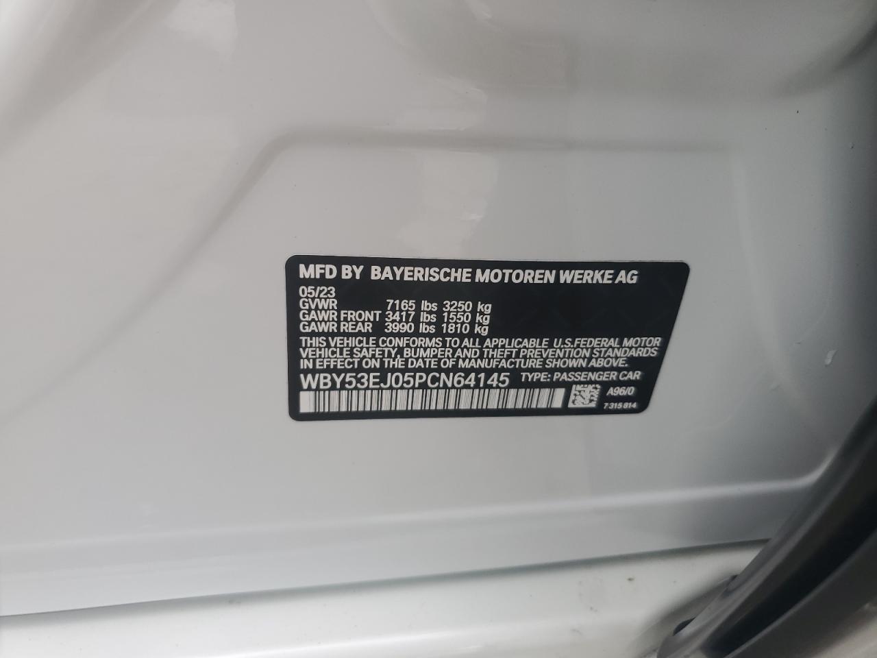 2023 BMW I7 xDrive60 VIN: WBY53EJ05PCN64145 Lot: 85737755