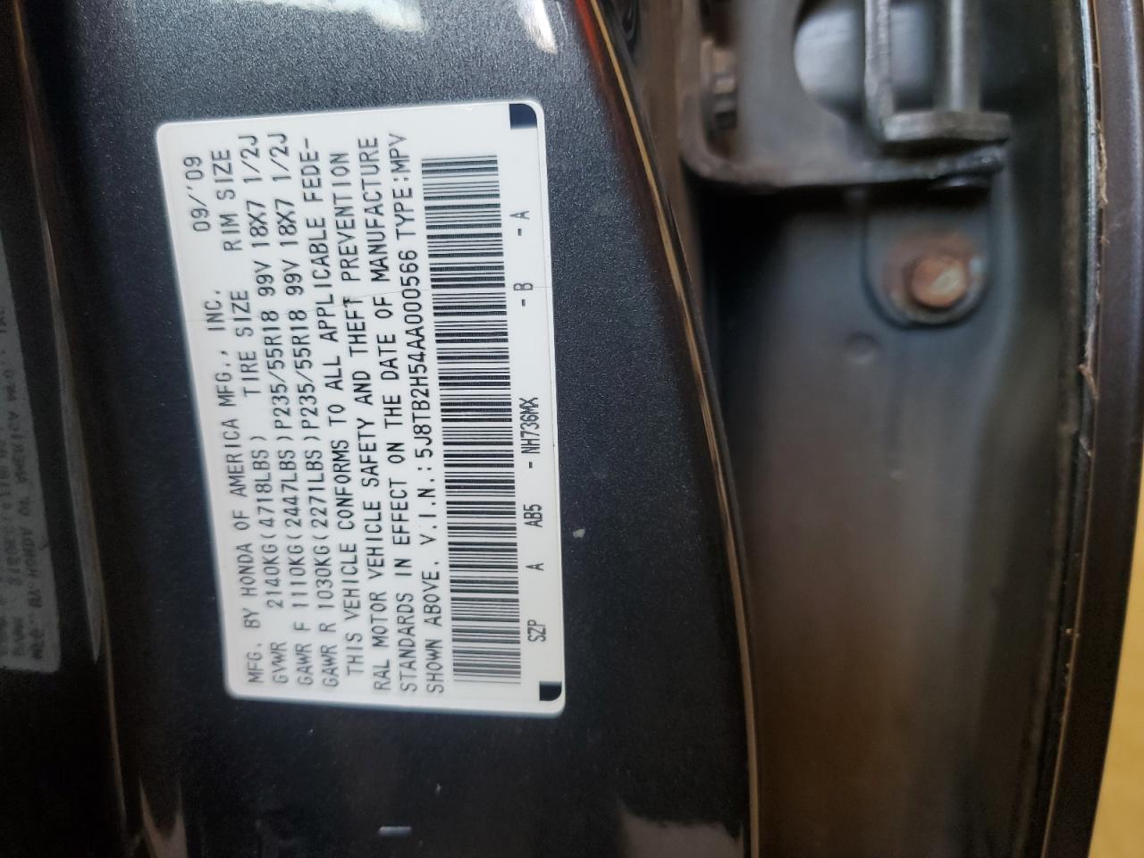 2010 Acura Rdx Technology VIN: 5J8TB2H54AA000566 Lot: 90448135