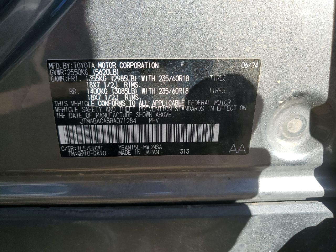 2024 Toyota Bz4X Xle VIN: JTMABACA8RA071284 Lot: 85931795