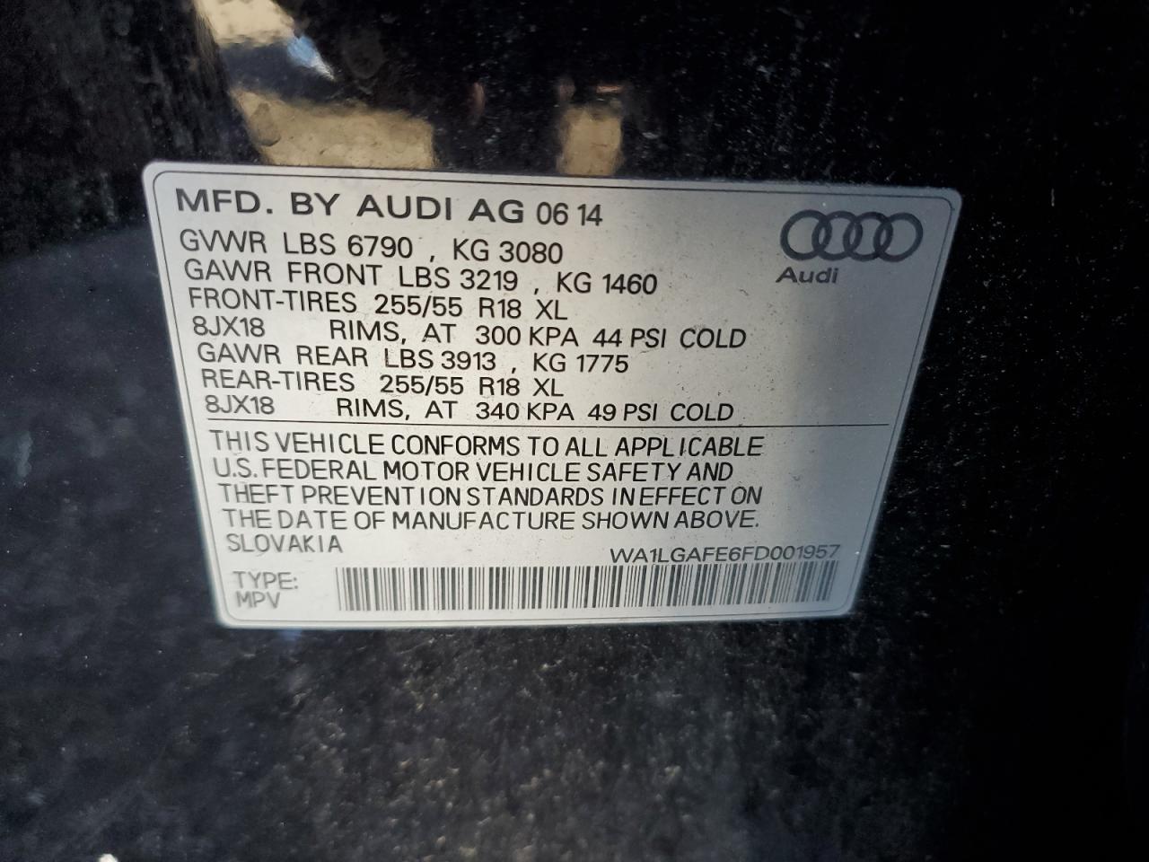 2015 Audi Q7 Premium Plus VIN: WA1LGAFE6FD001957 Lot: 87027925