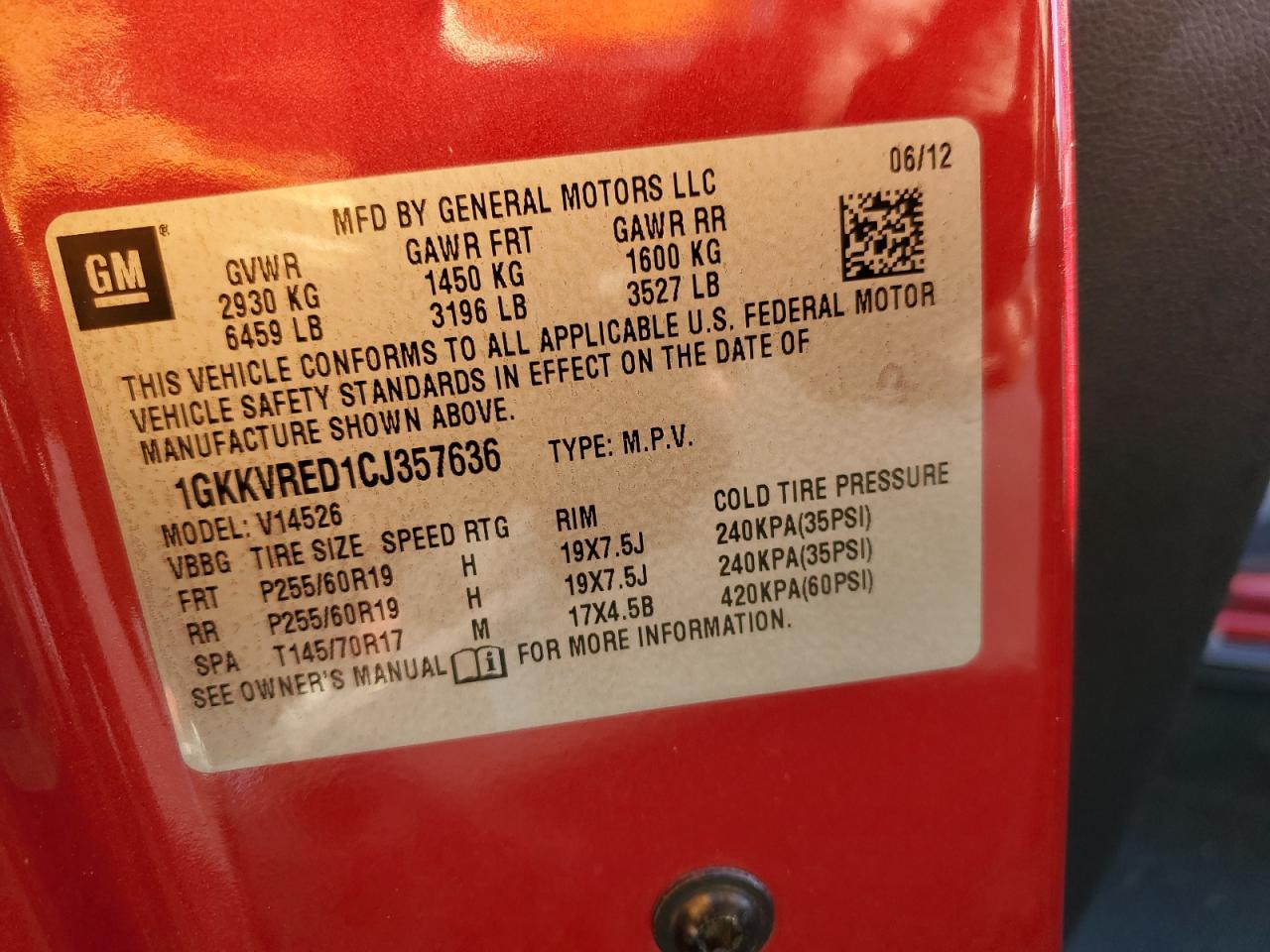 2012 GMC Acadia Slt-1 VIN: 1GKKVRED1CJ357636 Lot: 90124095