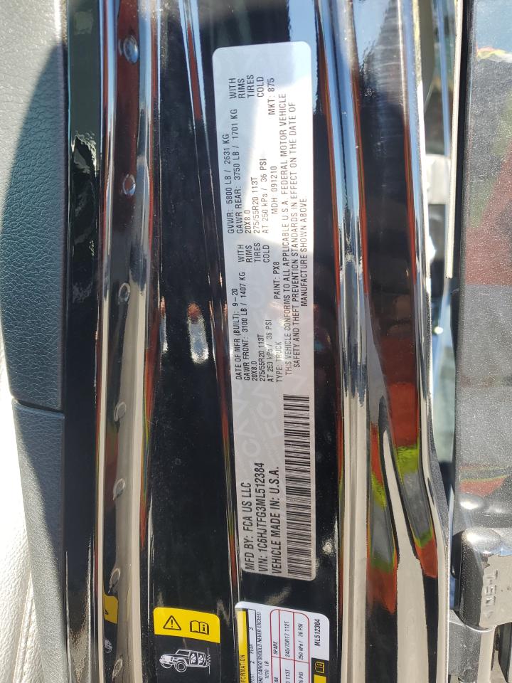 2021 Jeep Gladiator Overland VIN: 1C6HJTFG3ML512384 Lot: 86605455