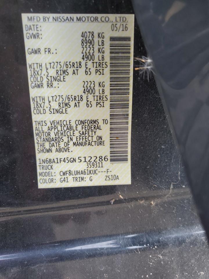 2016 Nissan Titan Xd Sl VIN: 1N6BA1F45GN512286 Lot: 87018685