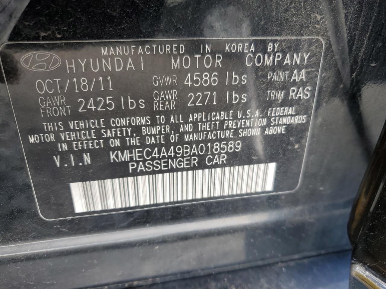 2011 Hyundai Sonata Hybrid VIN: KMHEC4A49BA018589 Lot: 86332225