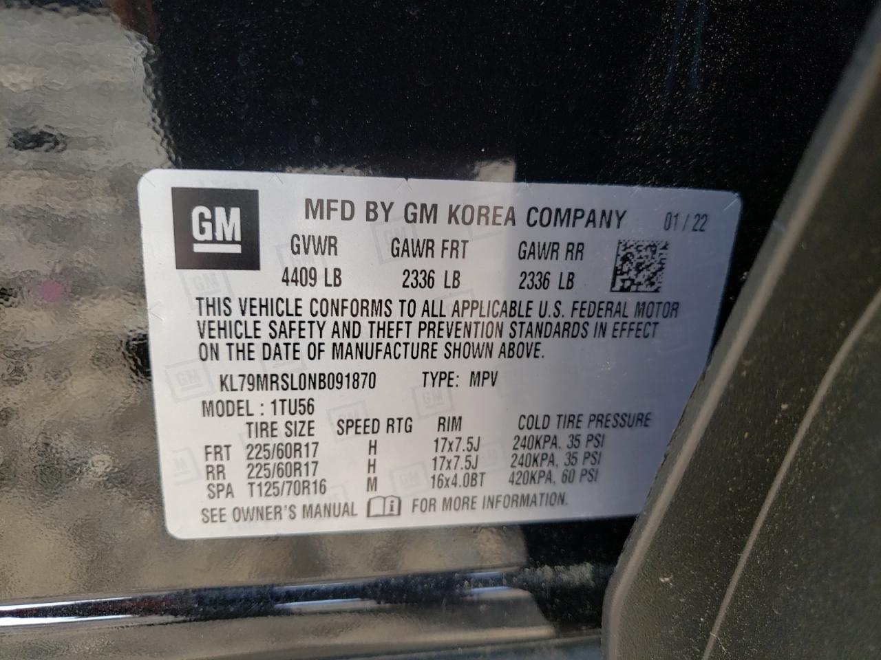 2022 Chevrolet Trailblazer Lt VIN: KL79MRSL0NB091870 Lot: 82376445