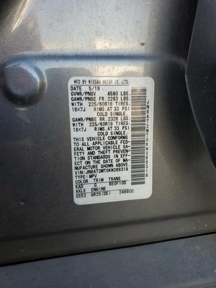 2019 Nissan Rogue S VIN: JN8AT2MT0KW268319 Lot: 85267865