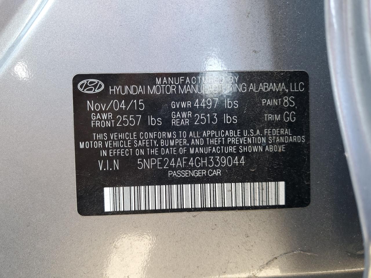 2016 Hyundai Sonata Se VIN: 5NPE24AF4GH339044 Lot: 82248395