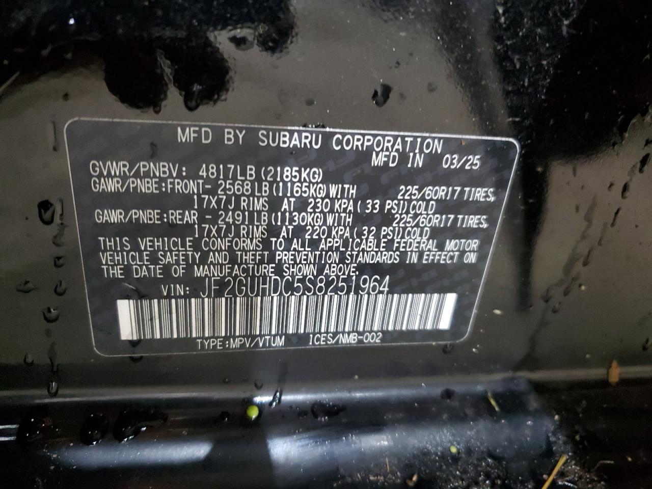 2025 Subaru Crosstrek Premium VIN: JF2GUHDC5S8251964 Lot: 82484545