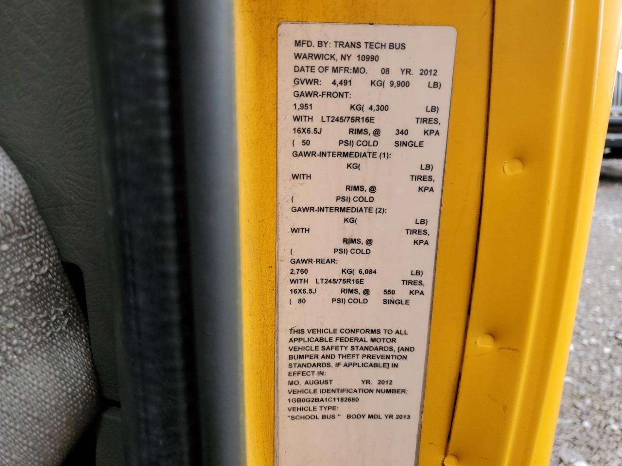 2012 Thomas Minotour G3500 - School Bus VIN: 1GB0G2BA1C1182680 Lot: 86340045