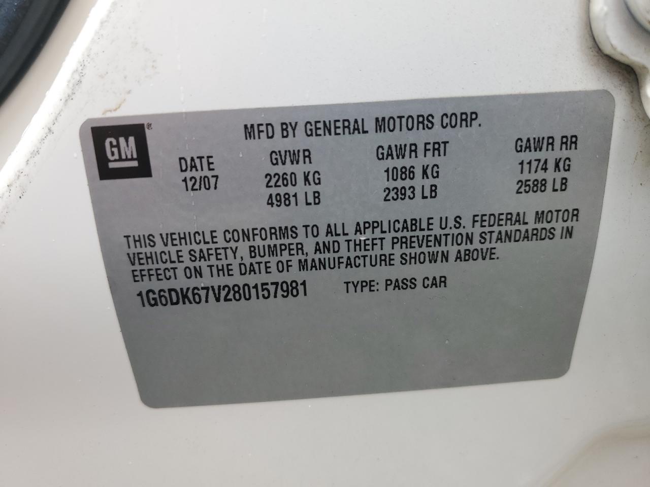 2008 Cadillac Sts VIN: 1G6DK67V280157981 Lot: 85600585