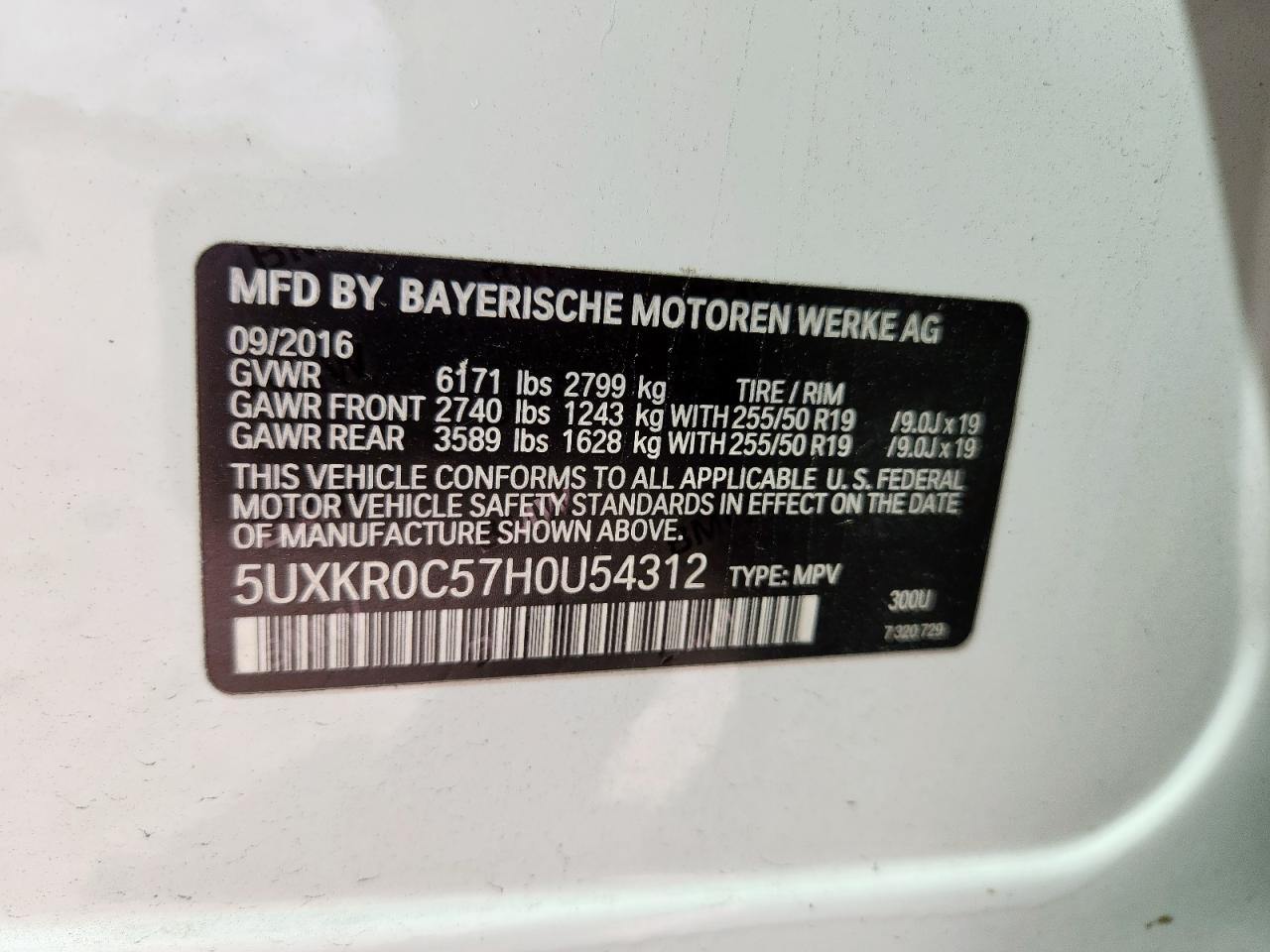 2017 BMW X5 xDrive35I VIN: 5UXKR0C57H0U54312 Lot: 85824095