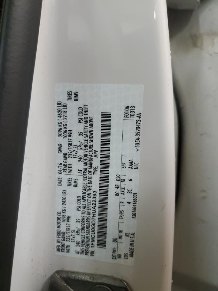 2017 Ford Escape Se VIN: 1FMCU0GD7HUA22393 Lot: 85373025