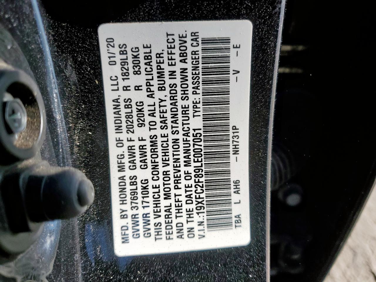 2020 Honda Civic Sport VIN: 19XFC2F89LE007051 Lot: 82353795