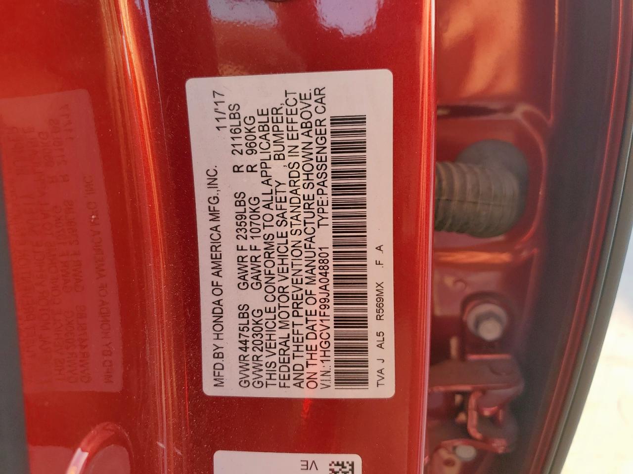 2018 Honda Accord Touring VIN: 1HGCV1F99JA048801 Lot: 85880095