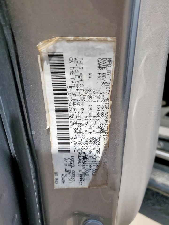 2003 Toyota Sequoia Sr5 VIN: 5TDZT34A73S204475 Lot: 82291925