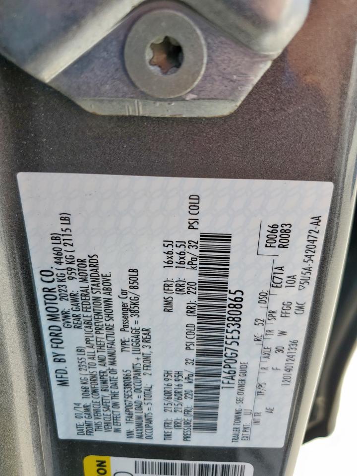 2014 Ford Fusion S VIN: 1FA6P0G75E5380865 Lot: 86110015