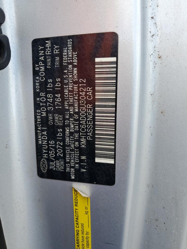 2016 Hyundai Veloster VIN: KMHTC6AD0GU304212 Lot: 86447825