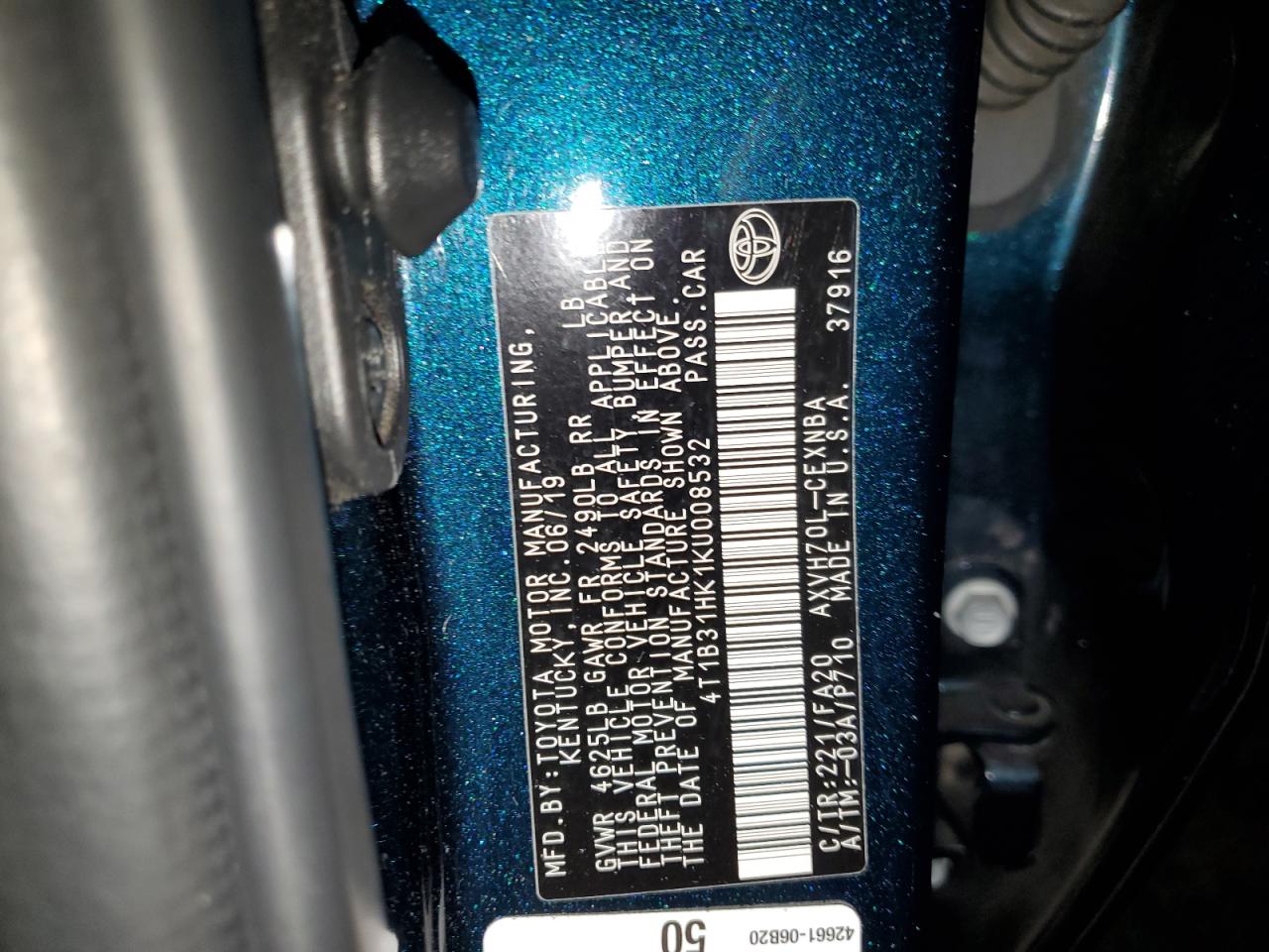 2019 Toyota Camry Le VIN: 4T1B31HK1KU008532 Lot: 86301265