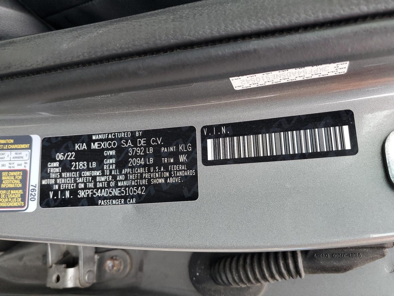 2022 Kia Forte Gt Line VIN: 3KPF54AD5NE510542 Lot: 82443665