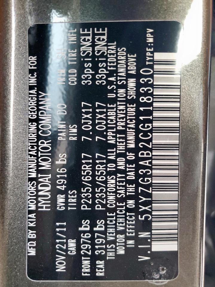 2012 Hyundai Santa Fe Gls VIN: 5XYZG3AB2CG118330 Lot: 85544805