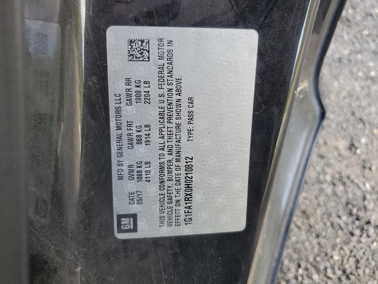 2017 Chevrolet Camaro Ls VIN: 1G1FA1RX0H0210812 Lot: 81919875