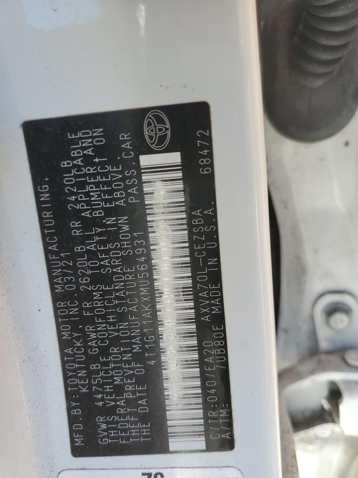 2021 Toyota Camry Se VIN: 4T1G11AKXMU564931 Lot: 82535675