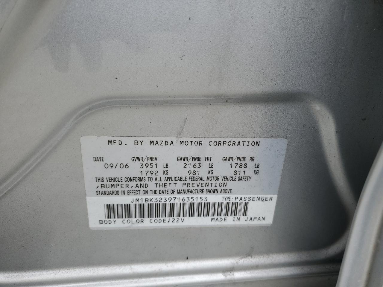 2007 Mazda 3 S VIN: JM1BK323971635153 Lot: 90286785