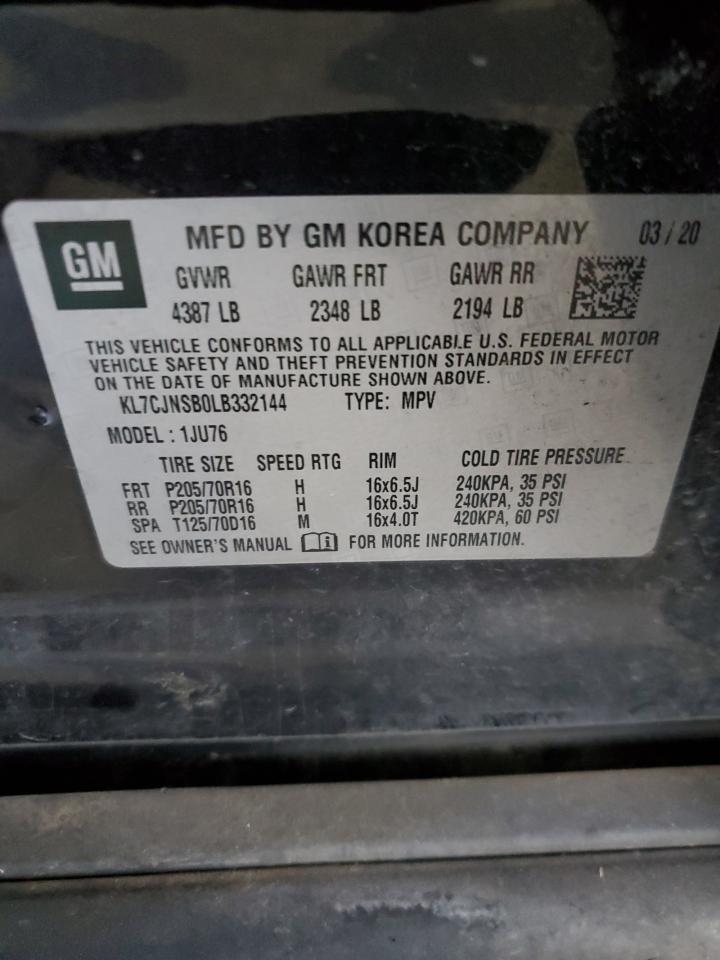 2020 Chevrolet Trax Ls VIN: KL7CJNSB0LB332144 Lot: 89538945