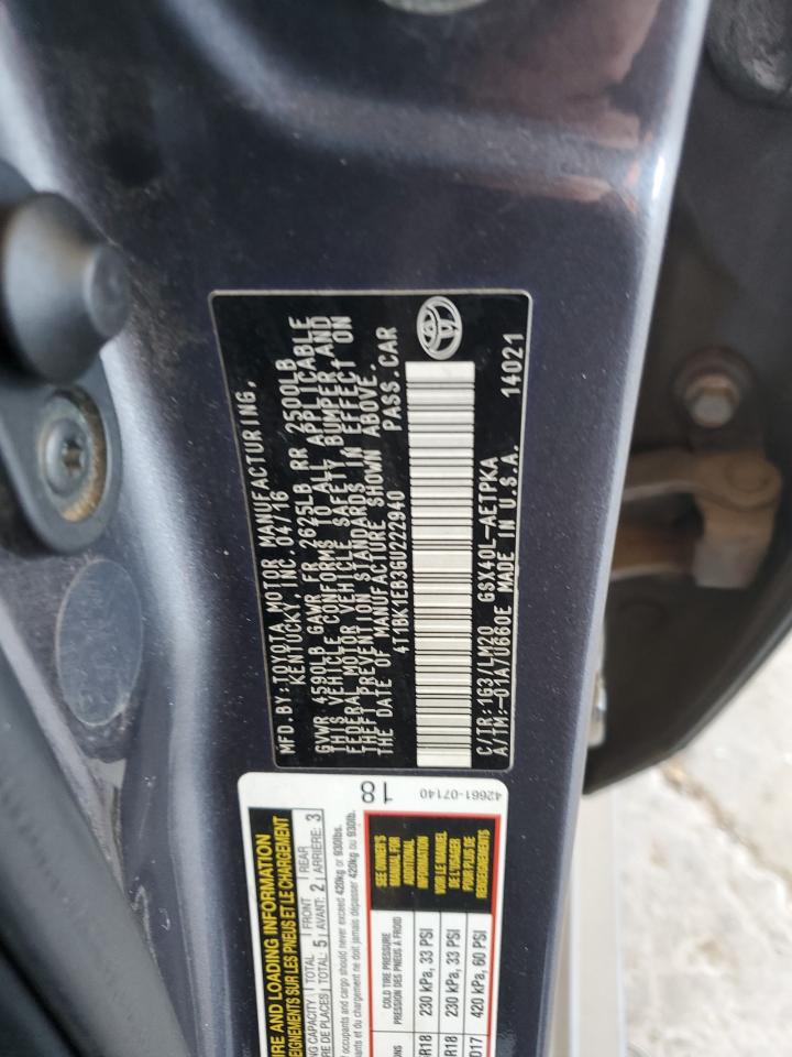 2016 Toyota Avalon Xle VIN: 4T1BK1EB3GU222940 Lot: 82519635