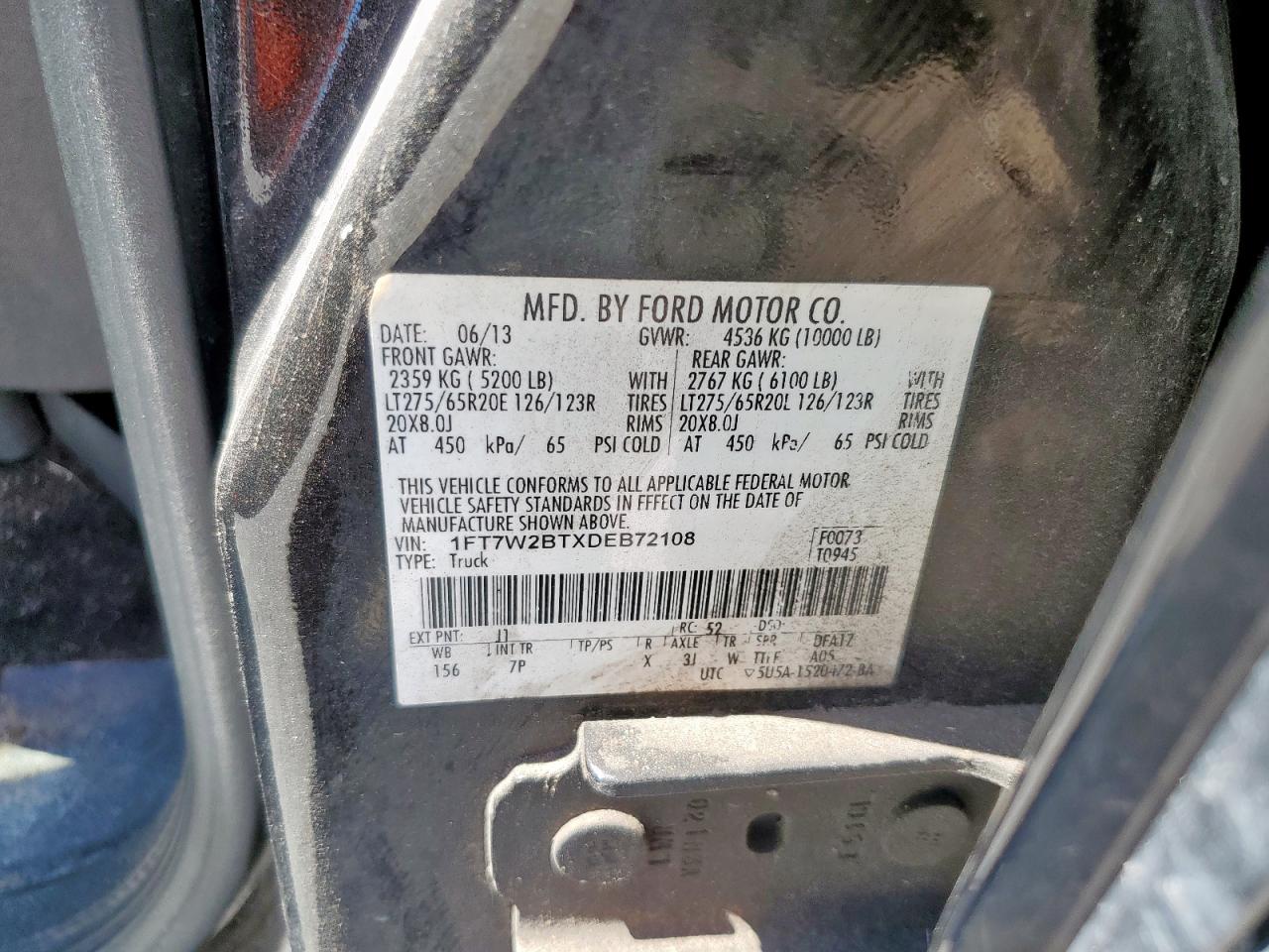 2013 Ford F250 Super Duty VIN: 1FT7W2BTXDEB72108 Lot: 84644985