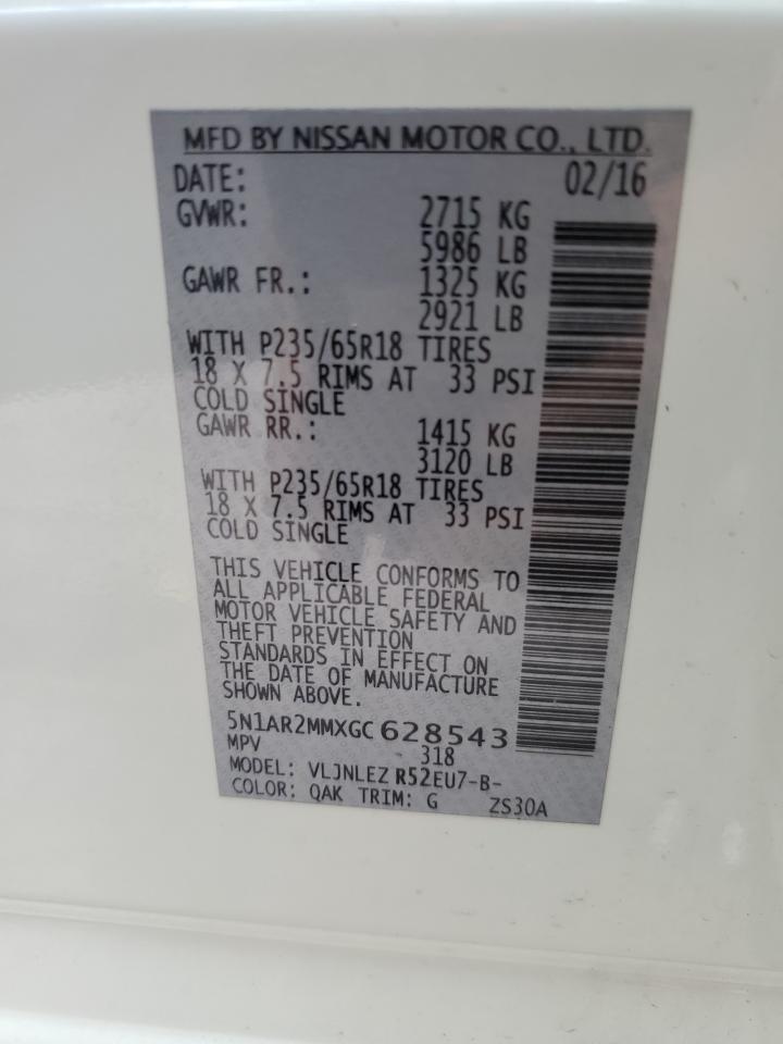 2016 Nissan Pathfinder S VIN: 5N1AR2MMXGC628543 Lot: 82271905