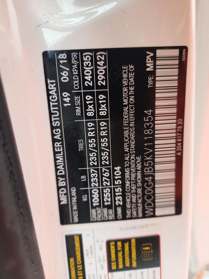 2019 Mercedes-Benz Glc 300 VIN: WDC0G4JB5KV118354 Lot: 82221325