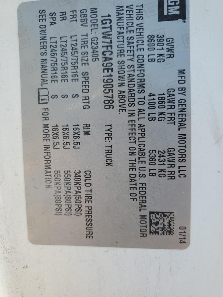 2014 GMC Savana G2500 VIN: 1GTW7FCA9E1905786 Lot: 82276775