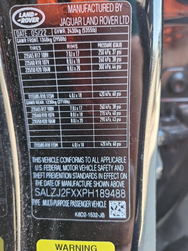 2023 Land Rover Range Rover Evoque S VIN: SALZJ2FXXPH189488 Lot: 83980965