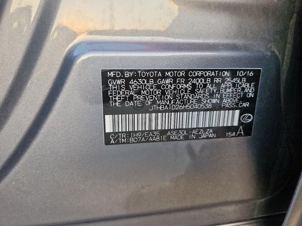 2017 Lexus Is 200T VIN: JTHBA1D26H5040538 Lot: 81880925