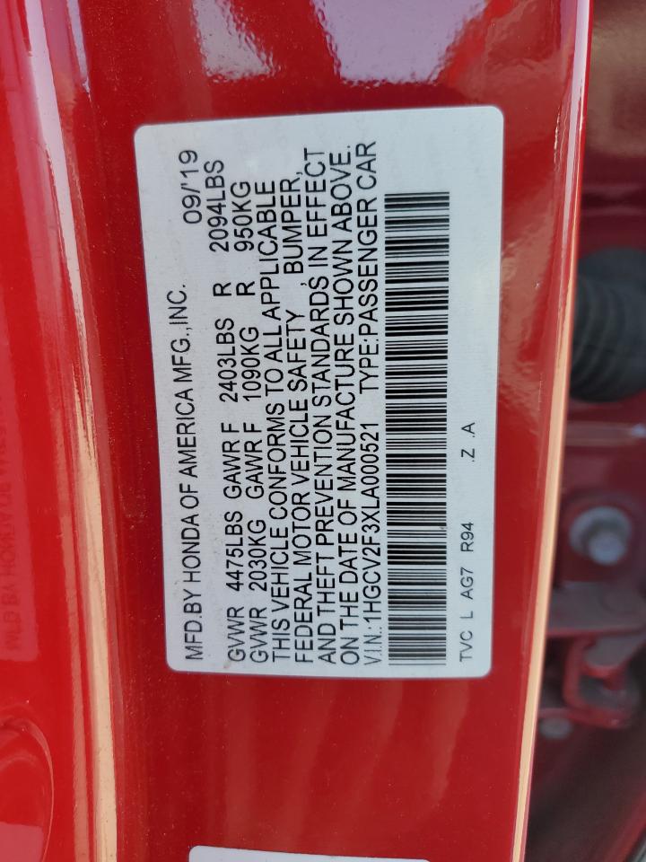 2020 Honda Accord Sport VIN: 1HGCV2F3XLA000521 Lot: 84585635