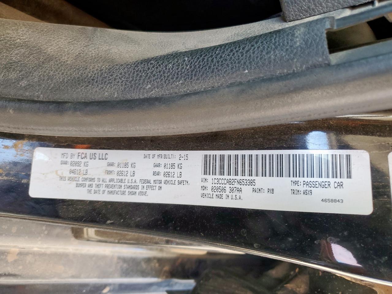 2015 Chrysler 200 Limited VIN: 1C3CCCAB2FN653385 Lot: 85175425