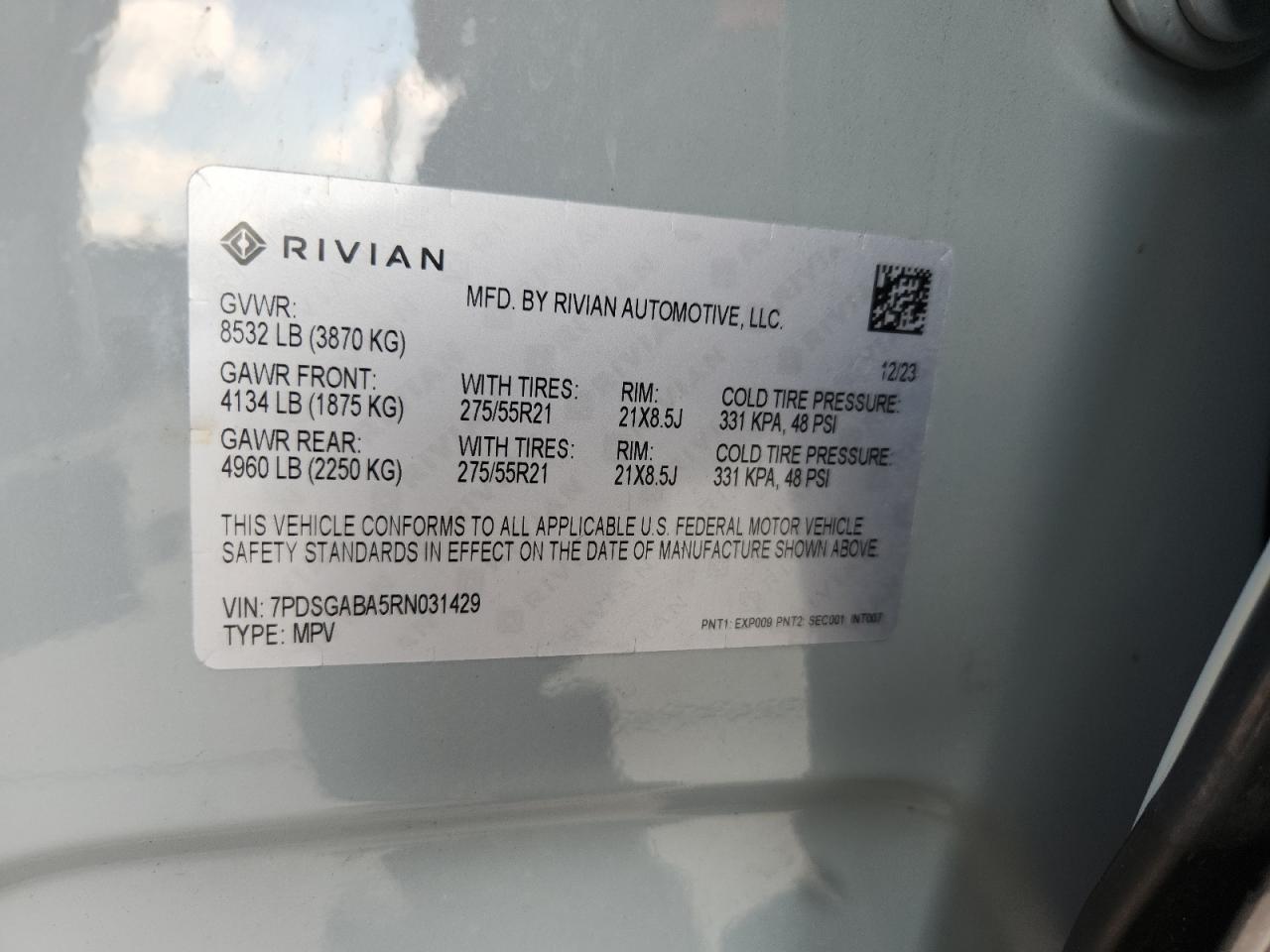 2024 Rivian R1S Adventure VIN: 7PDSGABA5RN031429 Lot: 90537595