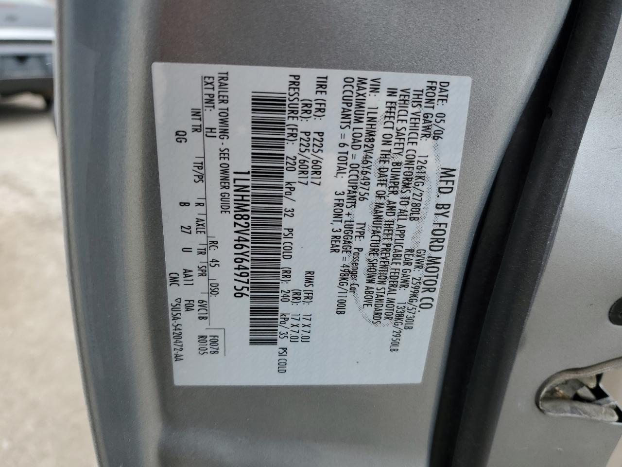 2006 Lincoln Town Car Signature Limited VIN: 1LNHM82V46Y649756 Lot: 90480745