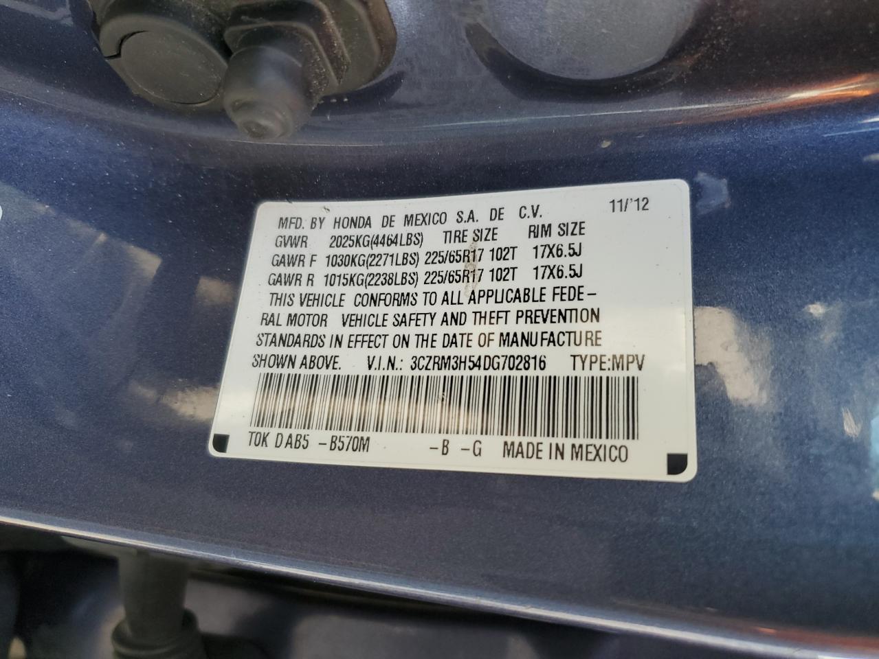 2013 Honda Cr-V Ex VIN: 3CZRM3H54DG702816 Lot: 81971425