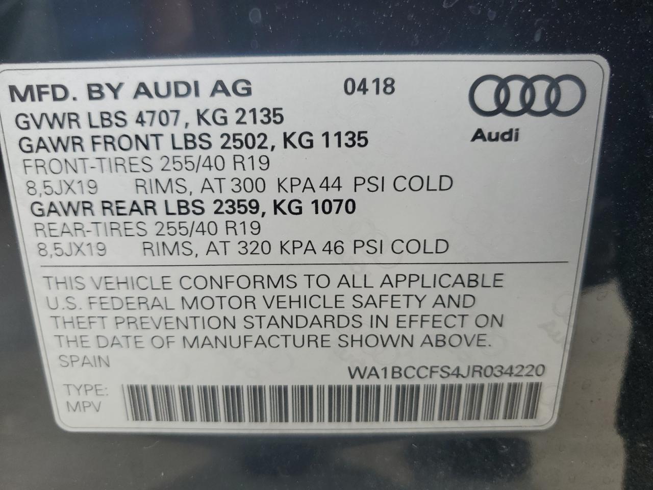 2018 Audi Q3 Premium VIN: WA1BCCFS4JR034220 Lot: 86868505