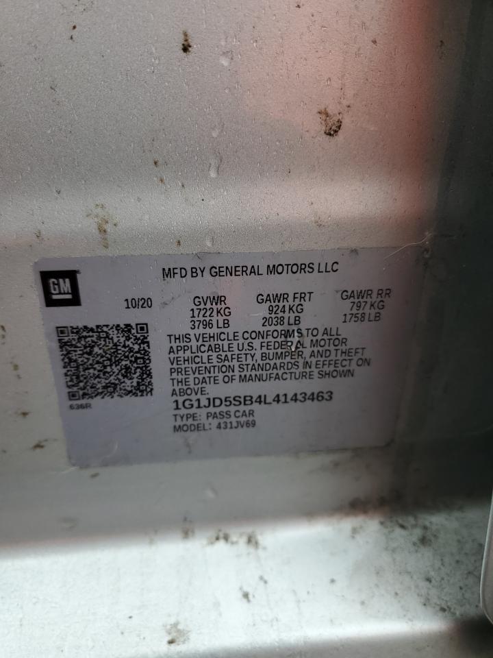 2020 Chevrolet Sonic Lt VIN: 1G1JD5SB4L4143463 Lot: 90513855