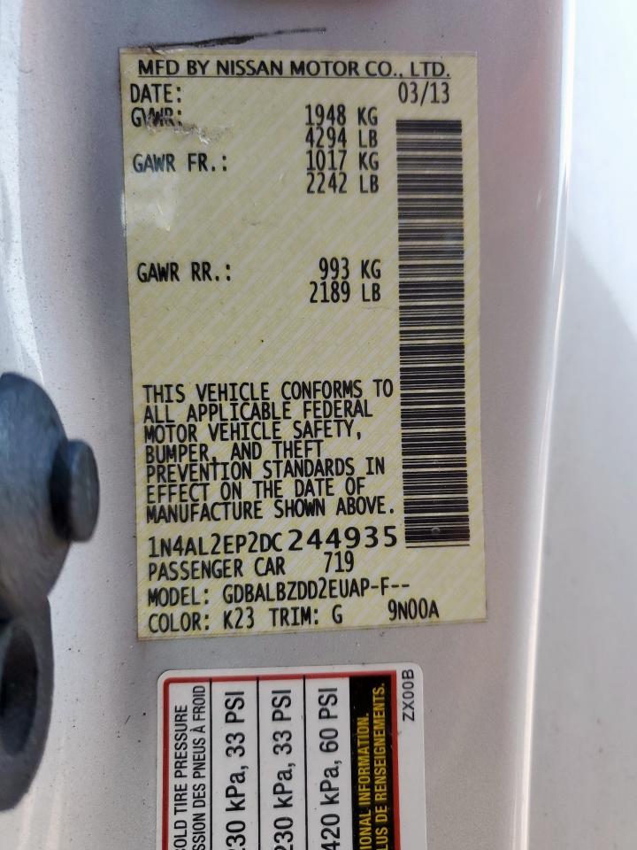 2013 Nissan Altima S VIN: 1N4AL2EP2DC244935 Lot: 82434055