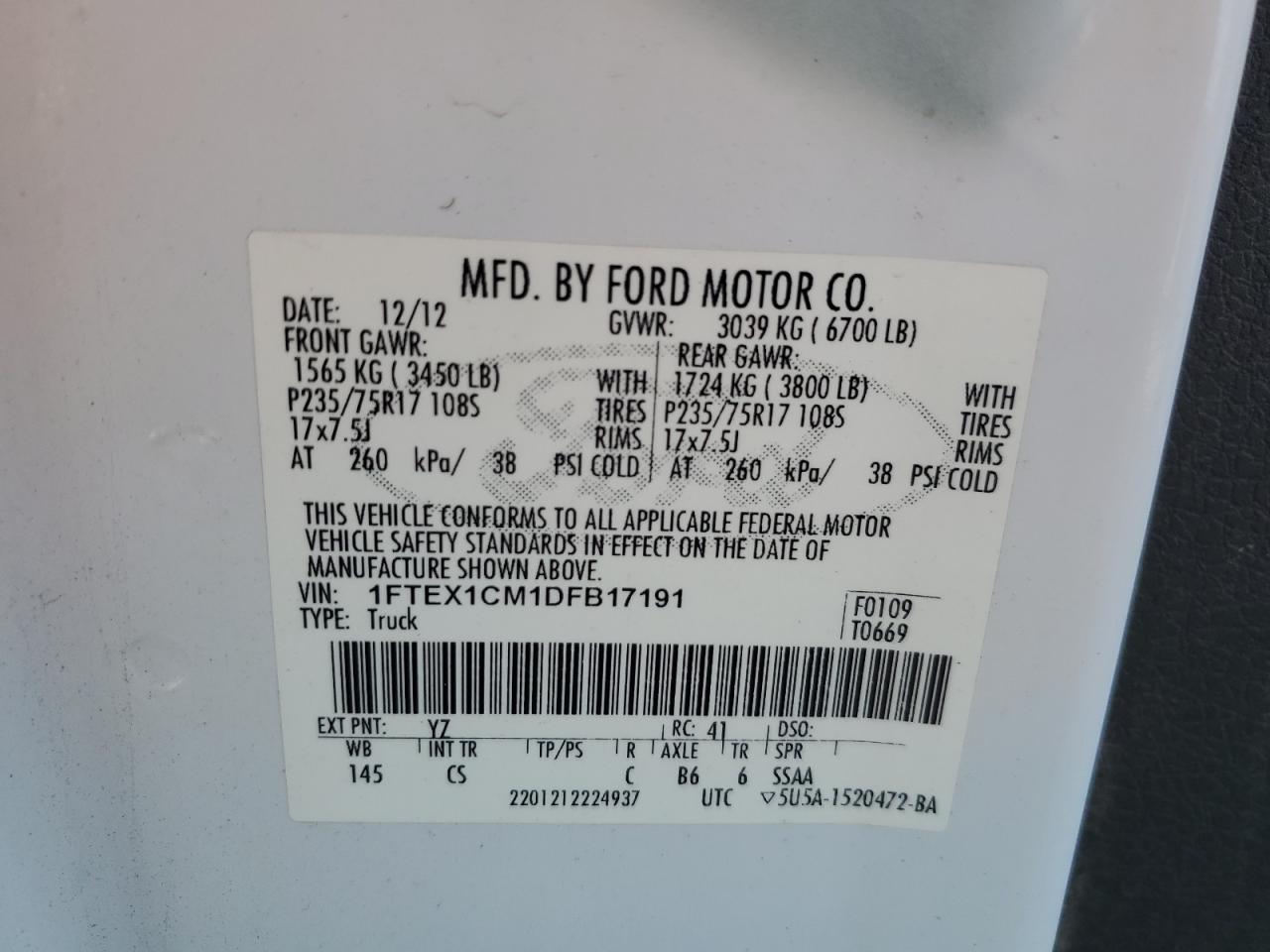 2013 Ford F150 Super Cab VIN: 1FTEX1CM1DFB17191 Lot: 85084555