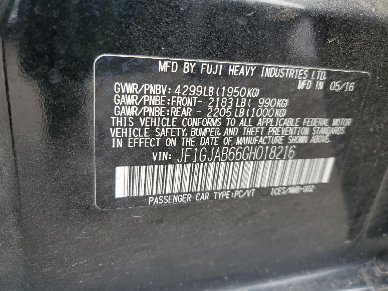 2016 Subaru Impreza Premium VIN: JF1GJAB66GH018216 Lot: 85587525